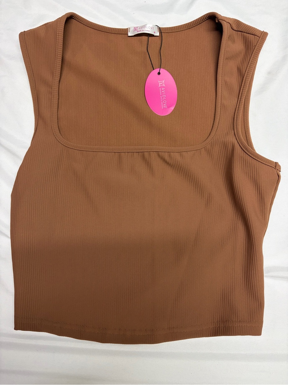 Avidlove Cropped Ribbed Square-Neck Tank Top — Brown